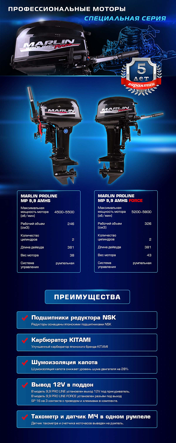 Лодочный мотор MARLIN PROLINE MP 9.9 (20) AMHS FORCE в Березниках